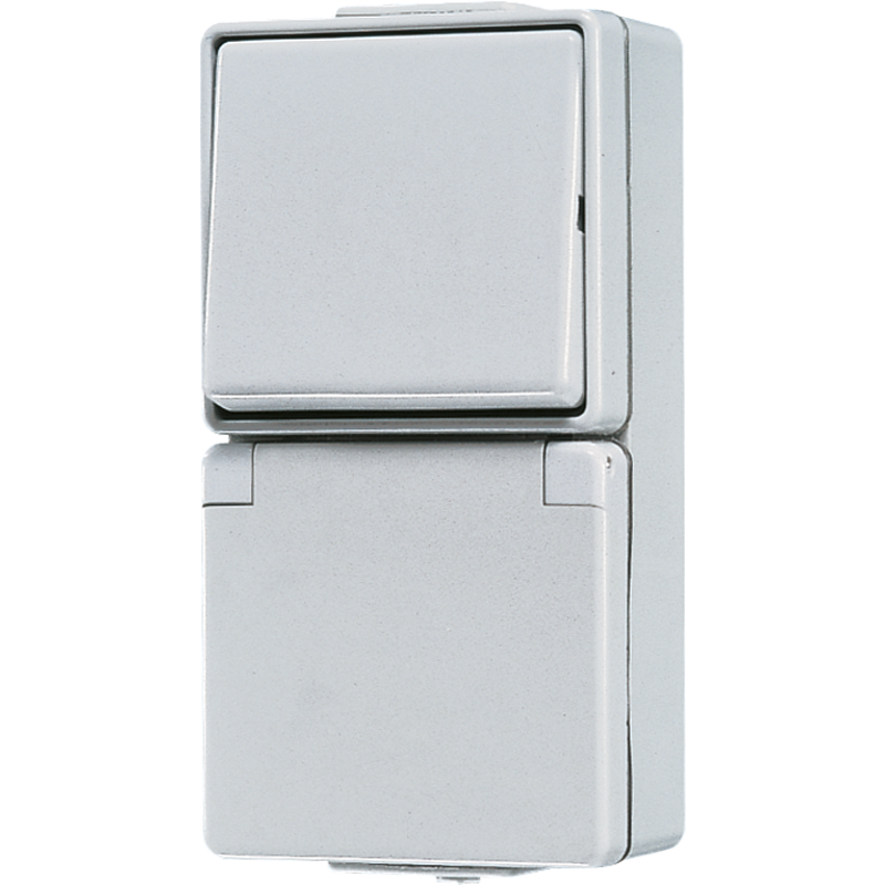 SCHUKO®-Steckdose 16 A 250 V ~ mit Schalter Universal Aus-Wechsel 10 AX 250 V ~, senkrecht, IP 44, WG 600