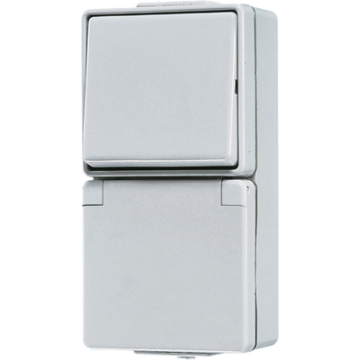 SCHUKO®-Steckdose 16 A 250 V ~ mit Schalter Universal Aus-Wechsel 10 AX 250 V ~, senkrecht, IP 44, WG 600