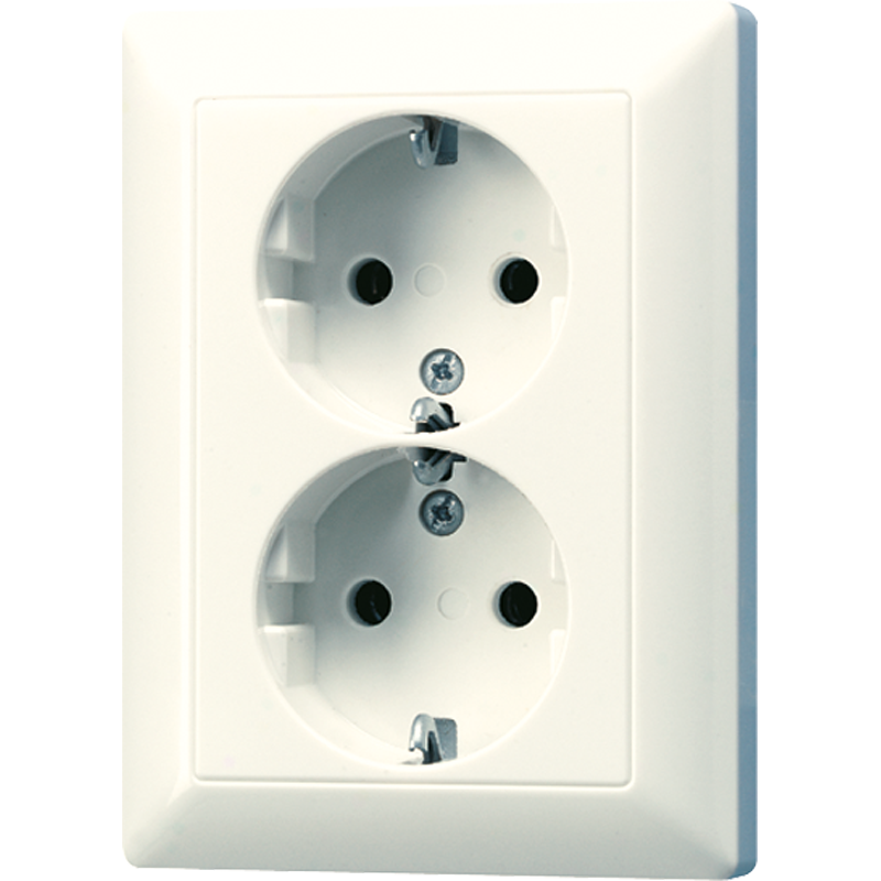 SCHUKO®-Zweifach-Steckdose, 16 A 250 V ~, Duroplast, Serie AS, weiß (ivory)
