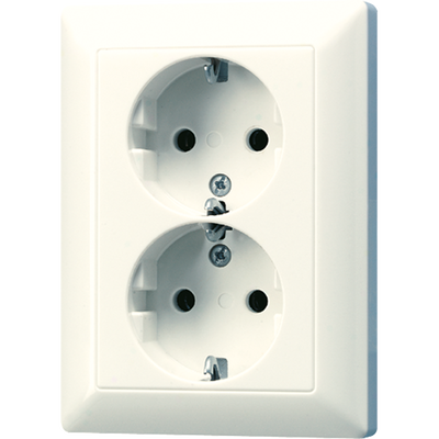 SCHUKO®-Zweifach-Steckdose, 16 A 250 V ~, Duroplast, Serie AS, weiß (ivory)