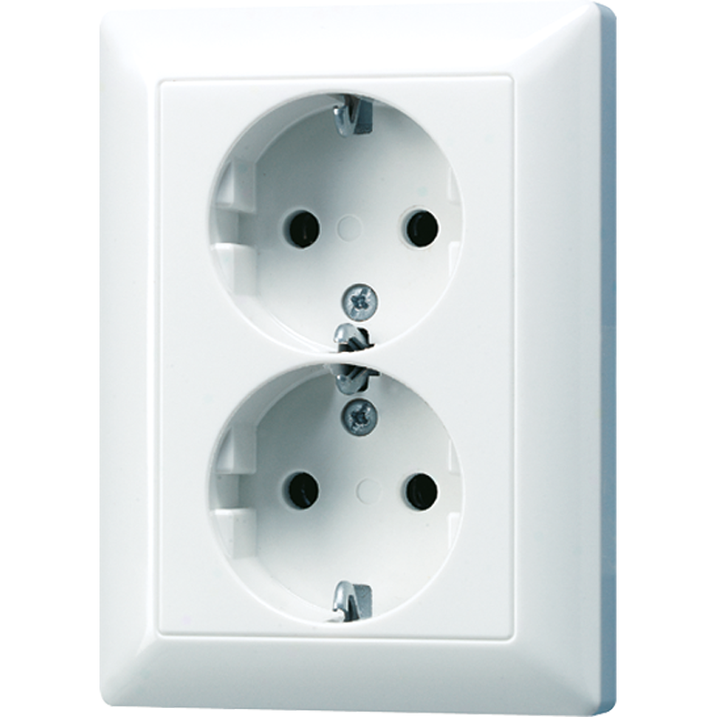 SCHUKO®-Zweifach-Steckdose, 16 A 250 V ~, Duroplast, Serie AS, alpinweiß