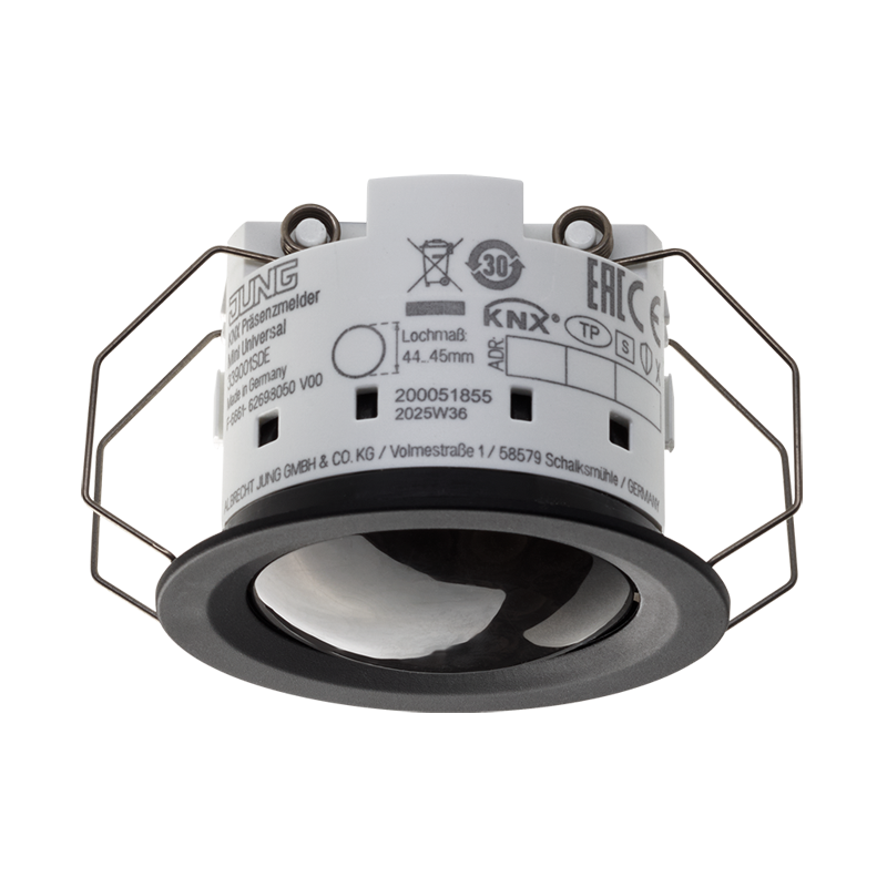 KNX Präsenzmelder Mini mit Temperatur- und Raumfeuchtemessung, Universal, Secure, IP 44, 3,00 m, dunkle Linse, schwarz