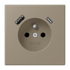 Steckdose, französisch/belgisches System, 16 A 250 V ~, mit USB-Ladegerät, 1 x Typ A + 1 x Typ C, Safety Plus, Serie LS, ombre naturelle moyenne (3214