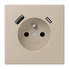 Steckdose, französisch/belgisches System, 16 A 250 V ~, mit USB-Ladegerät, 1 x Typ A + 1 x Typ C, Safety Plus, Serie LS, ombre naturelle claire (32142
