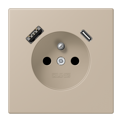 Steckdose, französisch/belgisches System, 16 A 250 V ~, mit USB-Ladegerät, 1 x Typ A + 1 x Typ C, Safety Plus, Serie LS, ombre naturelle claire (32142
