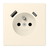 Steckdose, französisch/belgisches System, 16 A 250 V ~, mit USB-Ladegerät, 1 x Typ A + 1 x Typ C, Safety Plus, Serie LS, blanc ivoire (4320B)