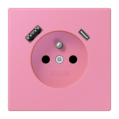 Steckdose, französisch/belgisches System, 16 A 250 V ~, mit USB-Ladegerät, 1 x Typ A + 1 x Typ C, Safety Plus, Serie LS, rose vif (4320C)