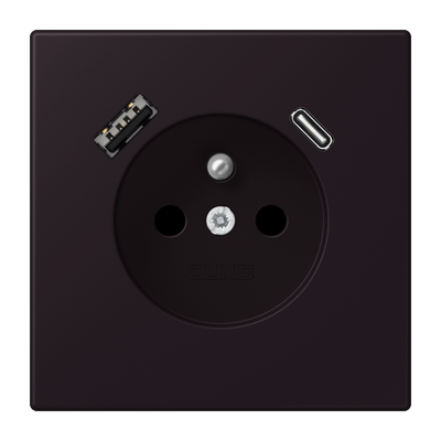 Steckdose, französisch/belgisches System, 16 A 250 V ~, mit USB-Ladegerät, 1 x Typ A + 1 x Typ C, Safety Plus, Serie LS, noir d'ivoire (4320E)