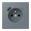 Steckdose, französisch/belgisches System, 16 A 250 V ~, mit USB-Ladegerät, 1 x Typ A + 1 x Typ C, Safety Plus, Serie LS, gris 59 (4320H)