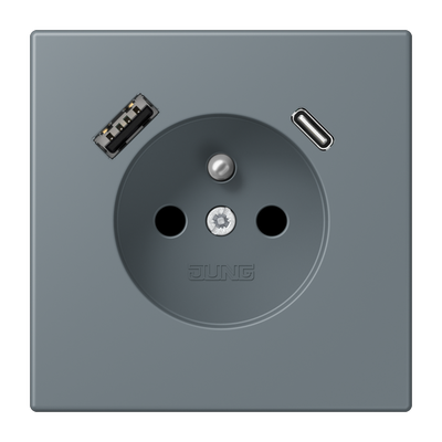 Steckdose, französisch/belgisches System, 16 A 250 V ~, mit USB-Ladegerät, 1 x Typ A + 1 x Typ C, Safety Plus, Serie LS, gris 59 (4320H)