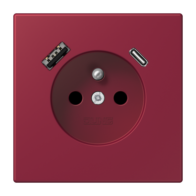 Steckdose, französisch/belgisches System, 16 A 250 V ~, mit USB-Ladegerät, 1 x Typ A + 1 x Typ C, Safety Plus, Serie LS, le rubis (4320M)