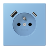 Steckdose, französisch/belgisches System, 16 A 250 V ~, mit USB-Ladegerät, 1 x Typ A + 1 x Typ C, Safety Plus, Serie LS, bleu céruléen 59 (4320N)