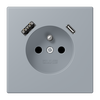 Steckdose, französisch/belgisches System, 16 A 250 V ~, mit USB-Ladegerät, 1 x Typ A + 1 x Typ C, Safety Plus, Serie LS, gris clair 59 (4320O)