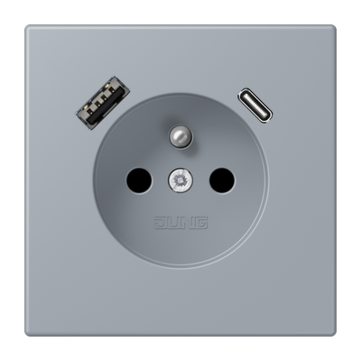 Steckdose, französisch/belgisches System, 16 A 250 V ~, mit USB-Ladegerät, 1 x Typ A + 1 x Typ C, Safety Plus, Serie LS, gris clair 59 (4320O)