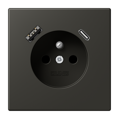 Steckdose, französisch/belgisches System, 16 A 250 V ~, mit USB-Ladegerät, 1 x Typ A + 1 x Typ C, Safety Plus, Serie LS, ombre naturelle 59 (4320R)