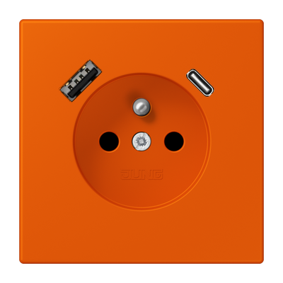 Steckdose, französisch/belgisches System, 16 A 250 V ~, mit USB-Ladegerät, 1 x Typ A + 1 x Typ C, Safety Plus, Serie LS, orange vif (4320S)