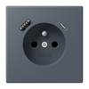 Steckdose, französisch/belgisches System, 16 A 250 V ~, mit USB-Ladegerät, 1 x Typ A + 1 x Typ C, Safety Plus, Serie LS, gris foncé 59 (4320U)