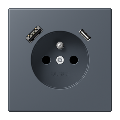 Steckdose, französisch/belgisches System, 16 A 250 V ~, mit USB-Ladegerät, 1 x Typ A + 1 x Typ C, Safety Plus, Serie LS, gris foncé 59 (4320U)