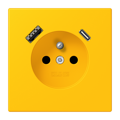 Steckdose, französisch/belgisches System, 16 A 250 V ~, mit USB-Ladegerät, 1 x Typ A + 1 x Typ C, Safety Plus, Serie LS, le jaune vif (4320W)