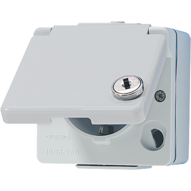 SCHUKO®-Steckdose, 16 A 250 V ~, mit Sicherheitsschloss, senkrecht, IP 44, WG 600