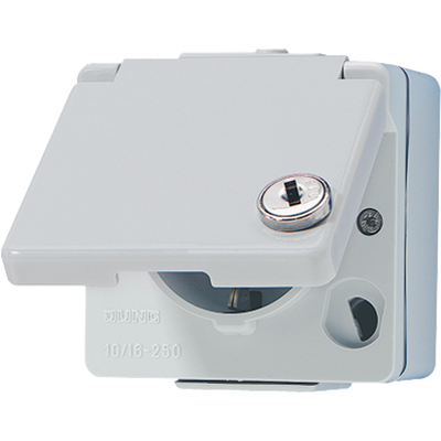 SCHUKO®-Steckdose, Klappdeckel, mit Sicherheitsschloss, IP 44, WG 600