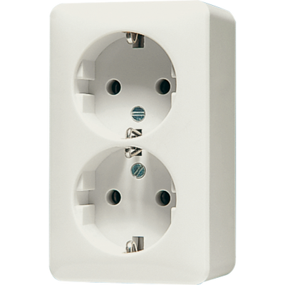 SCHUKO®-Zweifach-Steckdose, 16 A 250 V ~, 47 mm, AP 600, weiß (ivory)