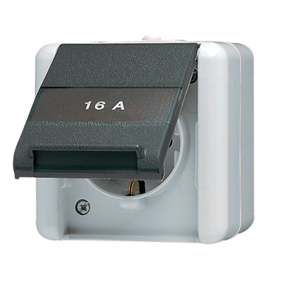 SCHUKO®-Steckdose 16 A 250 V ~, mit Schriftfeld, Klappdeckel, WG 800, grau/anthrazit