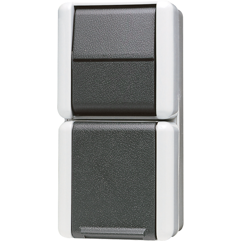 SCHUKO®-Steckdose 16 A 250 V ~ mit Schalter Universal Aus-Wechsel 10 AX 250 V ~, senkrecht, IP 44, WG 800