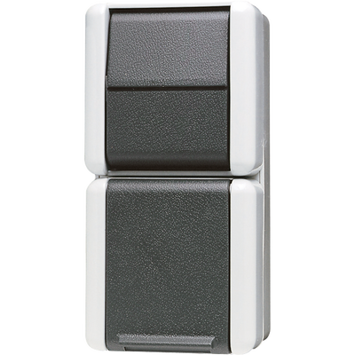 SCHUKO®-Steckdose 16 A 250 V ~ mit Schalter Universal Aus-Wechsel 10 AX 250 V ~, senkrecht, IP 44, WG 800