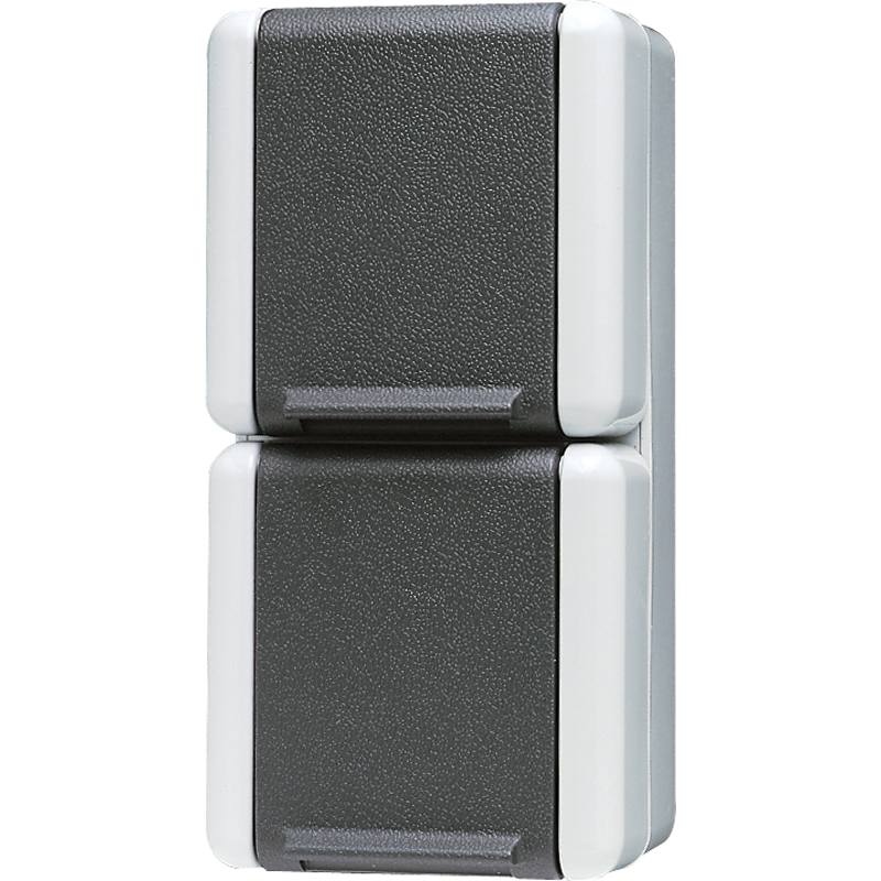 SCHUKO®-Zweifach-Steckdose, verdrahtet, 16 A 250 V ~, senkrecht, IP 44, WG 800