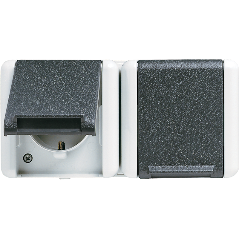 SCHUKO®-Zweifach-Steckdose, verdrahtet, 16 A 250 V ~, waagerecht, IP 44, WG 800