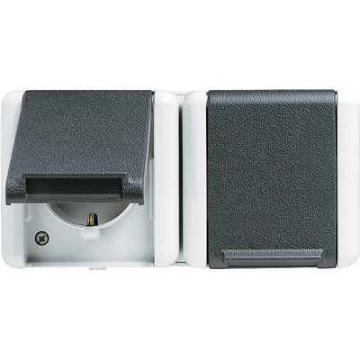 SCHUKO®-Zweifach-Steckdose, verdrahtet, 16 A 250 V ~, waagerecht, IP 44, WG 800