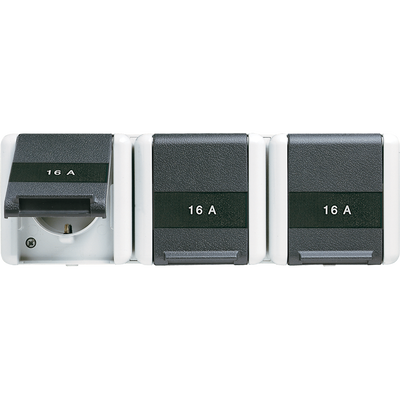 SCHUKO®-Dreifach-Steckdose, verdrahtet, 16 A 250 V ~, mit Schriftfeld, waagerecht, IP 44, WG 800