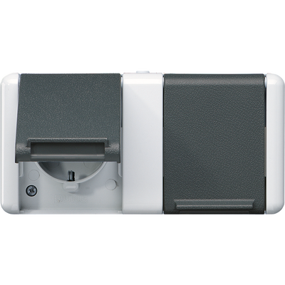 SCHUKO®-Zweifach-Steckdose, verdrahtet, 16 A 250 V ~, waagerecht, IP 44, WG 800