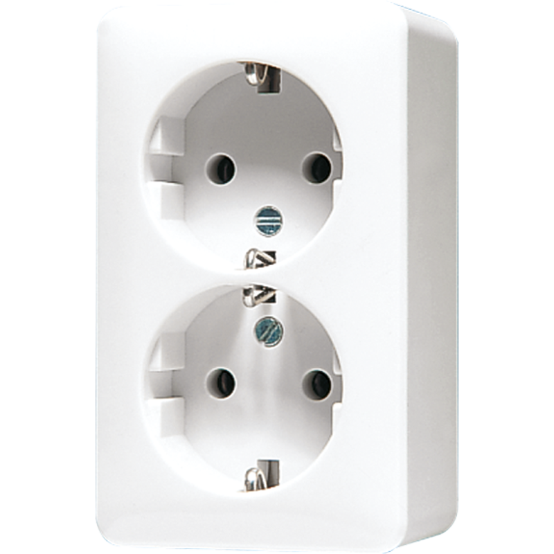 SCHUKO®-Zweifach-Steckdose, 16 A 250 V ~, 47 mm, AP 600, alpinweiß