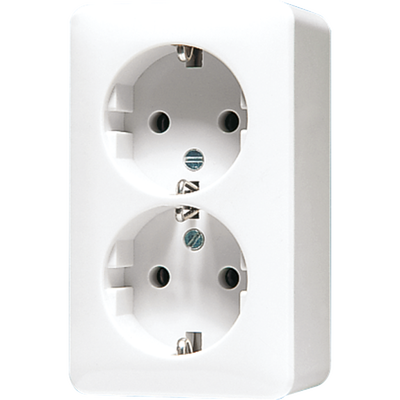 SCHUKO®-Zweifach-Steckdose, 16 A 250 V ~, 47 mm, AP 600, alpinweiß