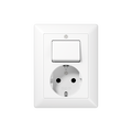 SCHUKO®-Steckdose 16 A 250 V ~ mit Schalter Universal Aus-Wechsel 10 AX 250 V ~, Schraubklemmen, Duroplast, Serie AS, alpinweiß