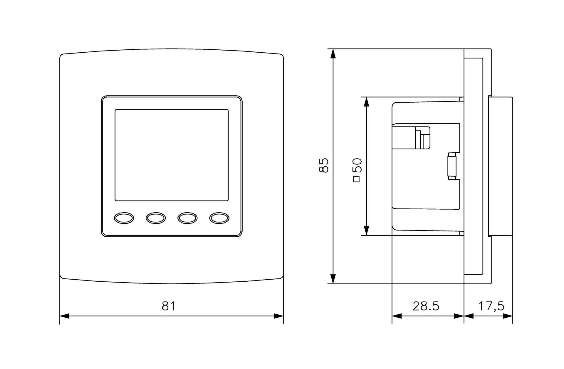 BACnet Raumregler, UP, 230VAC, alre-Rahmen, Abdeckung 50x50mm, reinweiß, glänzend – Bild 3 von 4