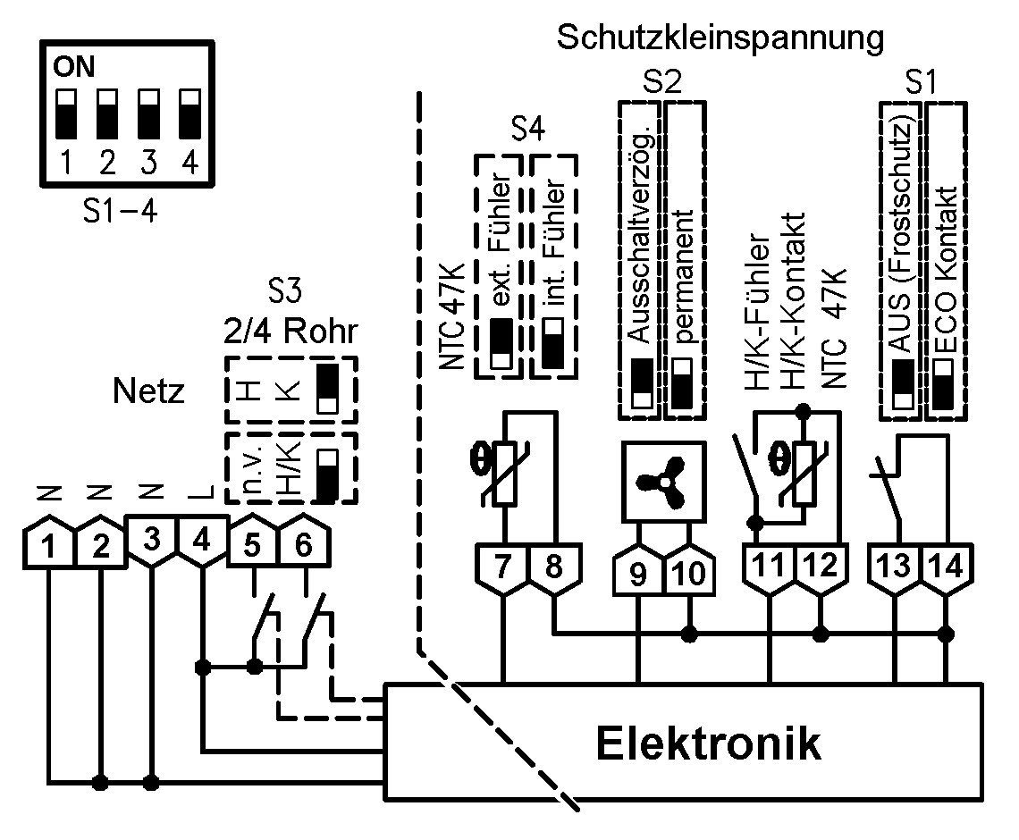 Raumtemperaturregler, Heizen/Kühlen, Aufputz, 230VAC, 3-stufiger Lüfterausgang 0…10V oder dynamisch 0…10V – Bild 3 von 3