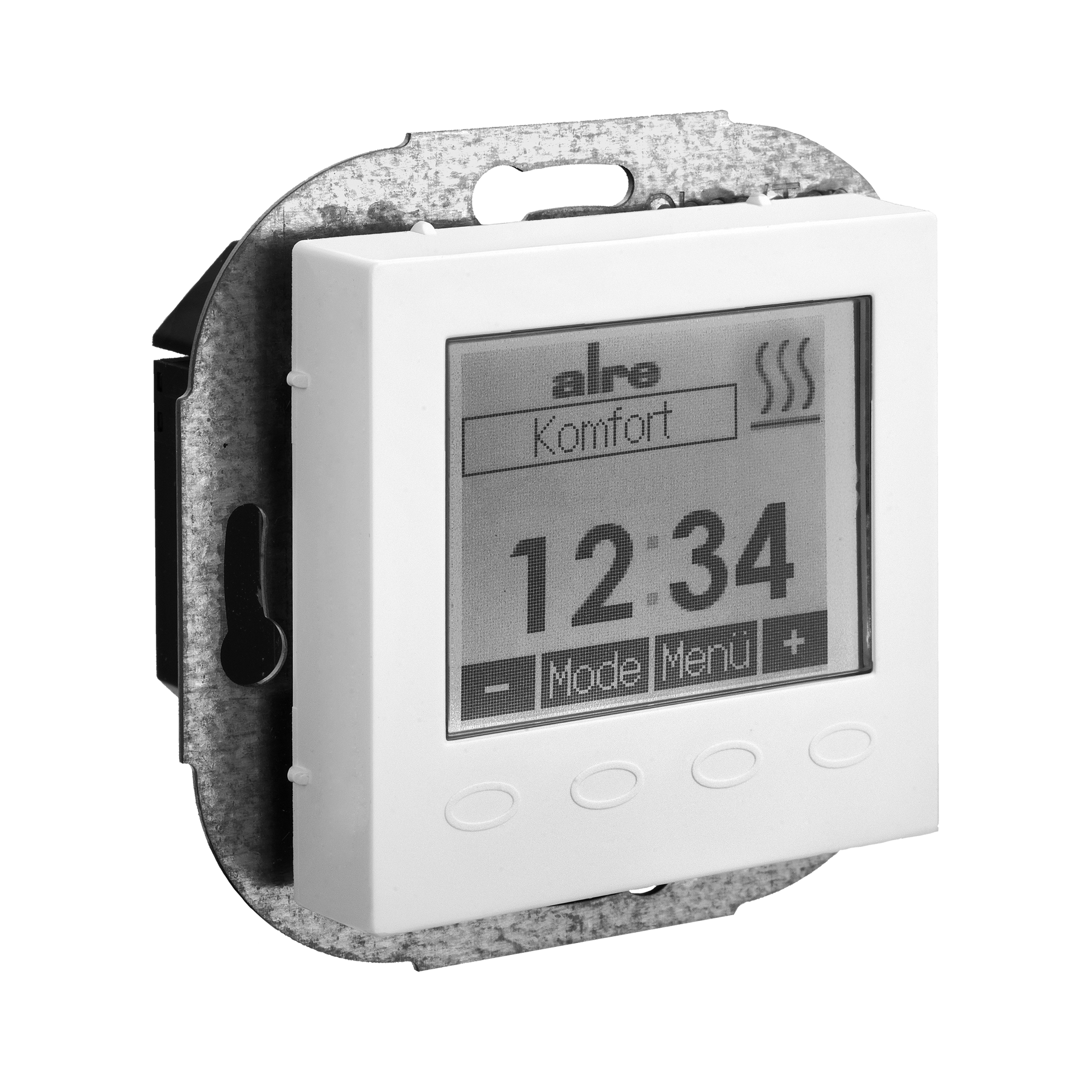 Raum-/Fußbodentemperaturregler mit Uhr, UP, Abdeckung 55x55mm, reinweiß, glänzend