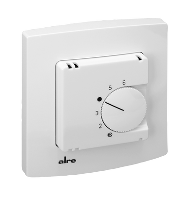 Raumtemperaturregler UP, 230VAC, Öffner, alre-Rahmen, Abdeckung 50x50mm, reinweiß, glänzend