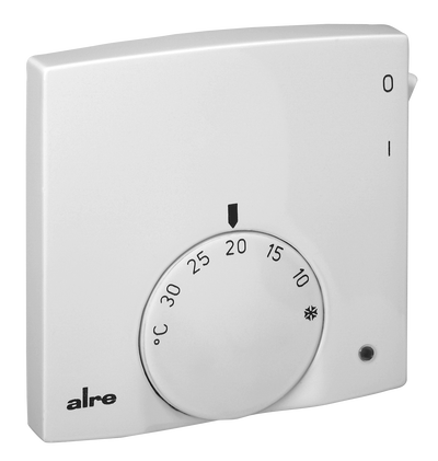 Raumtemperaturregler, Aufputz superflach, 5…30°C, 230VAC, 2(1)A, Öffner, ECO-Funktion, Anzeige Heizen, Schalter EIN/AUS