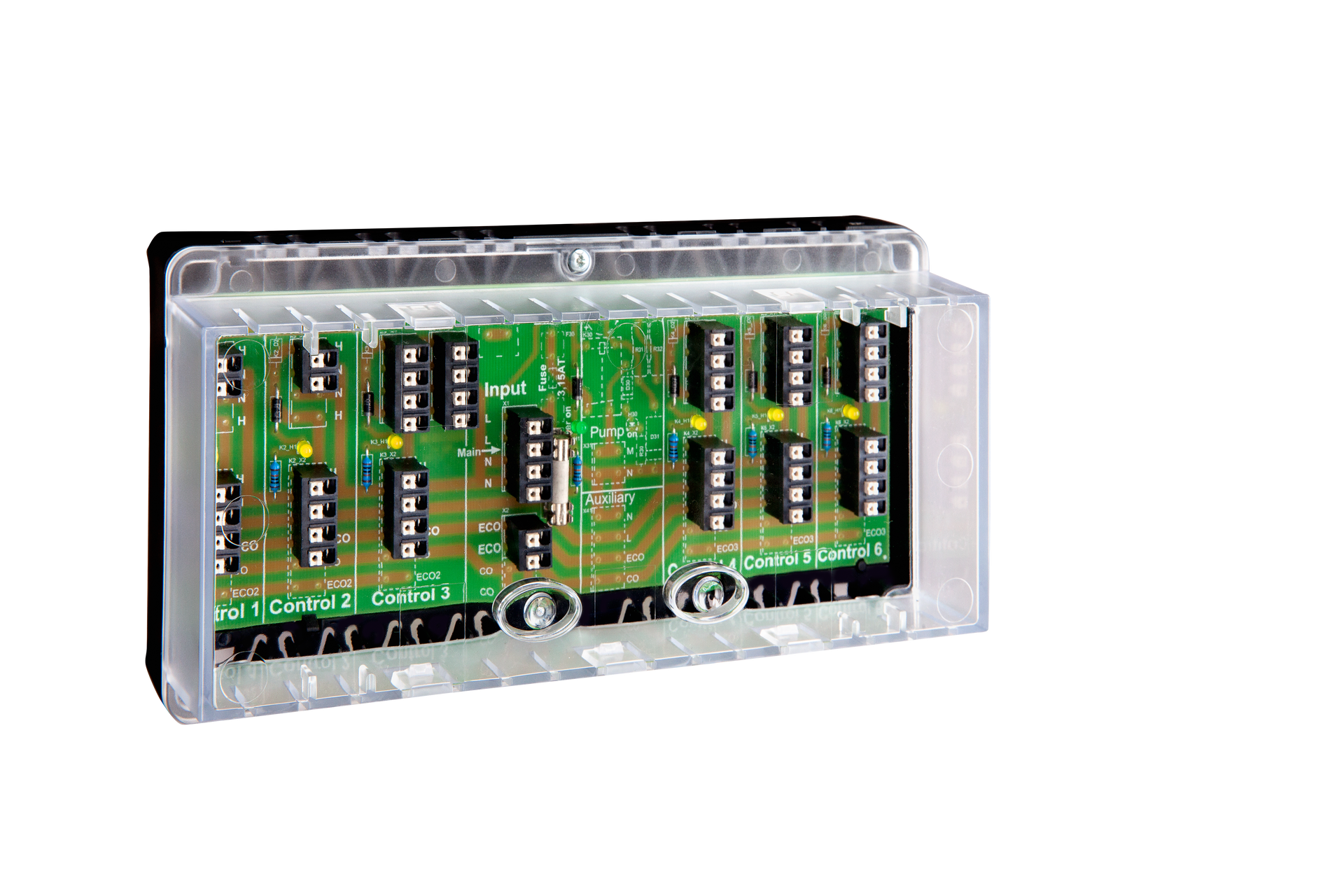 Klemmenleiste, max. 6 Raumthermostate und 12 Stellantriebe, IP20