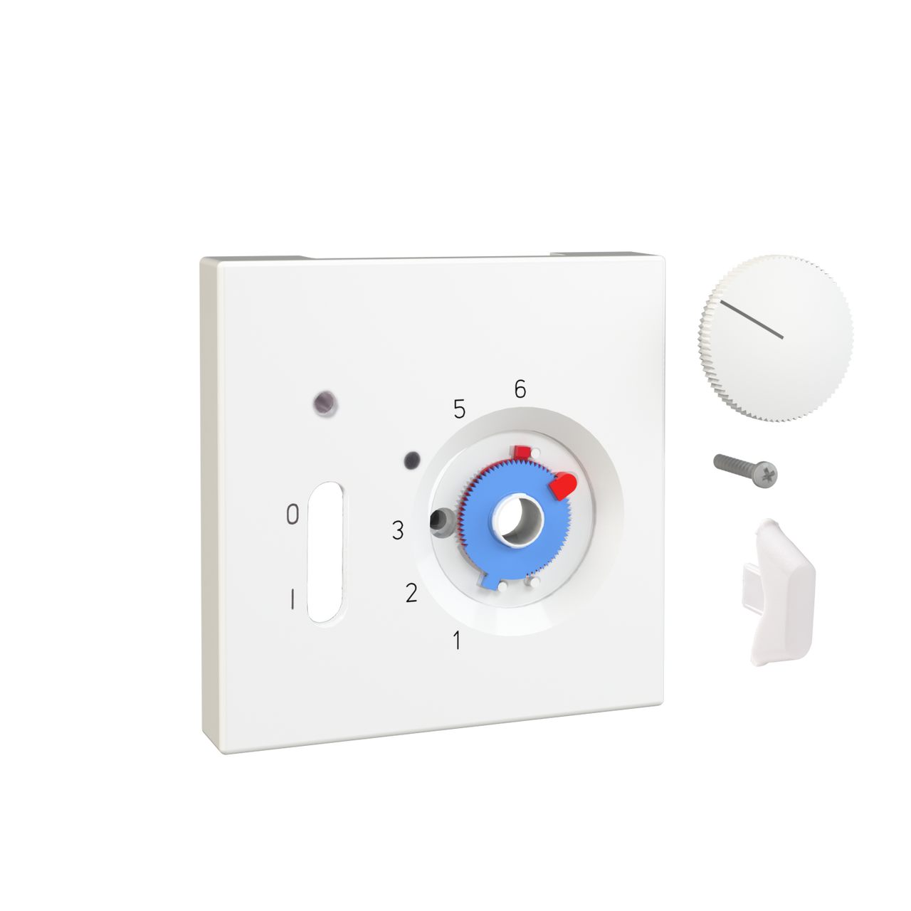 Deckelset für Raumtemperaturregler RTBSU, 70x70 für JUNG LS / GIRA Flächenschalter, reinweiß (RAL 9010) glanz