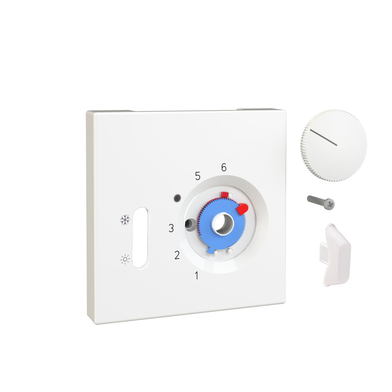 Deckelset für Raumtemperaturregler RTBSU, 70x70 für JUNG LS / GIRA Flächenschalter, reinweiß (RAL 9010) glanz