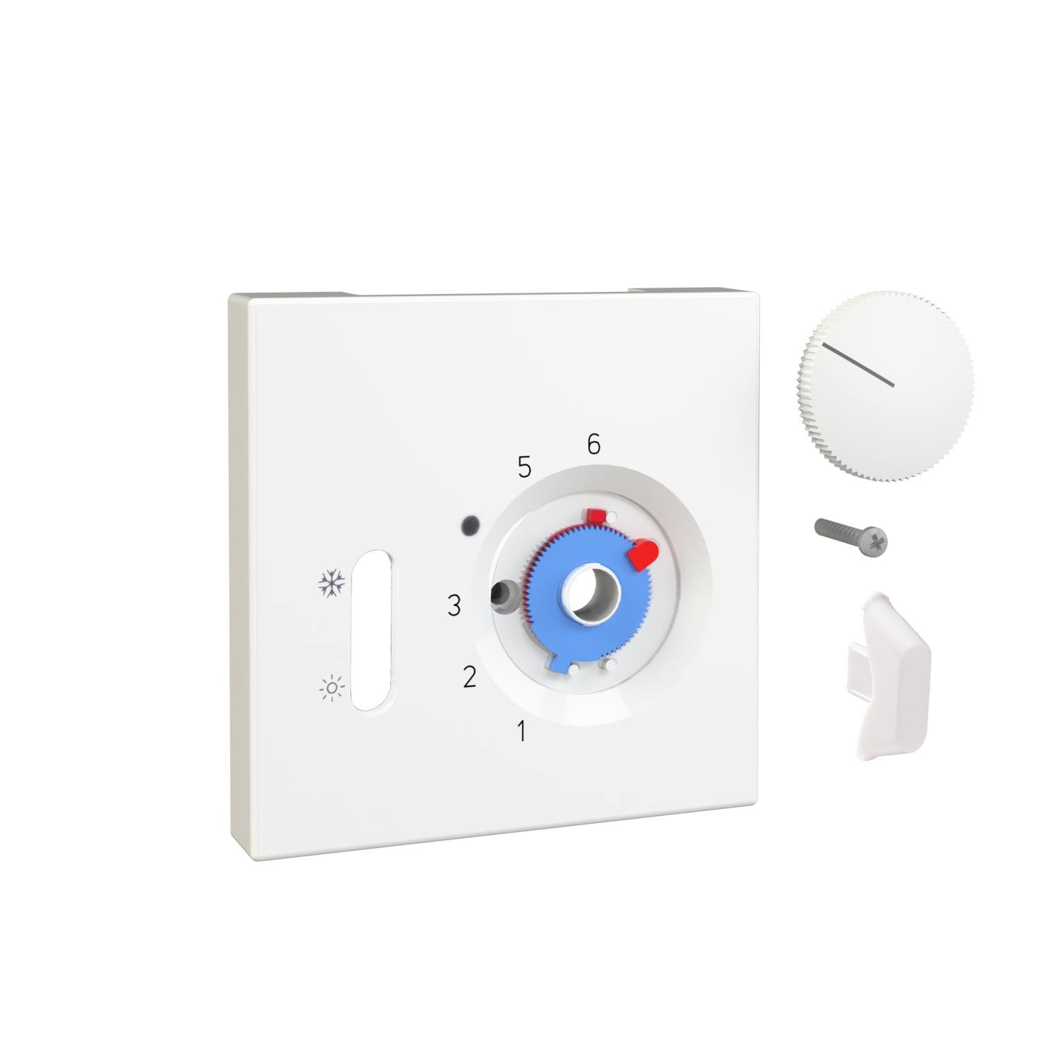 Deckelset für Raumtemperaturregler RTBSU, 70x70 für JUNG LS / GIRA Flächenschalter, reinweiß (RAL 9010) glanz