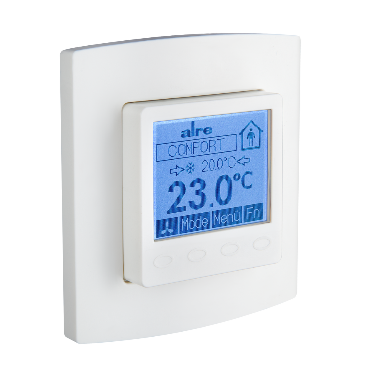 BACnet Raumregler, UP, 230VAC, alre-Rahmen, Abdeckung 50x50mm, reinweiß, glänzend