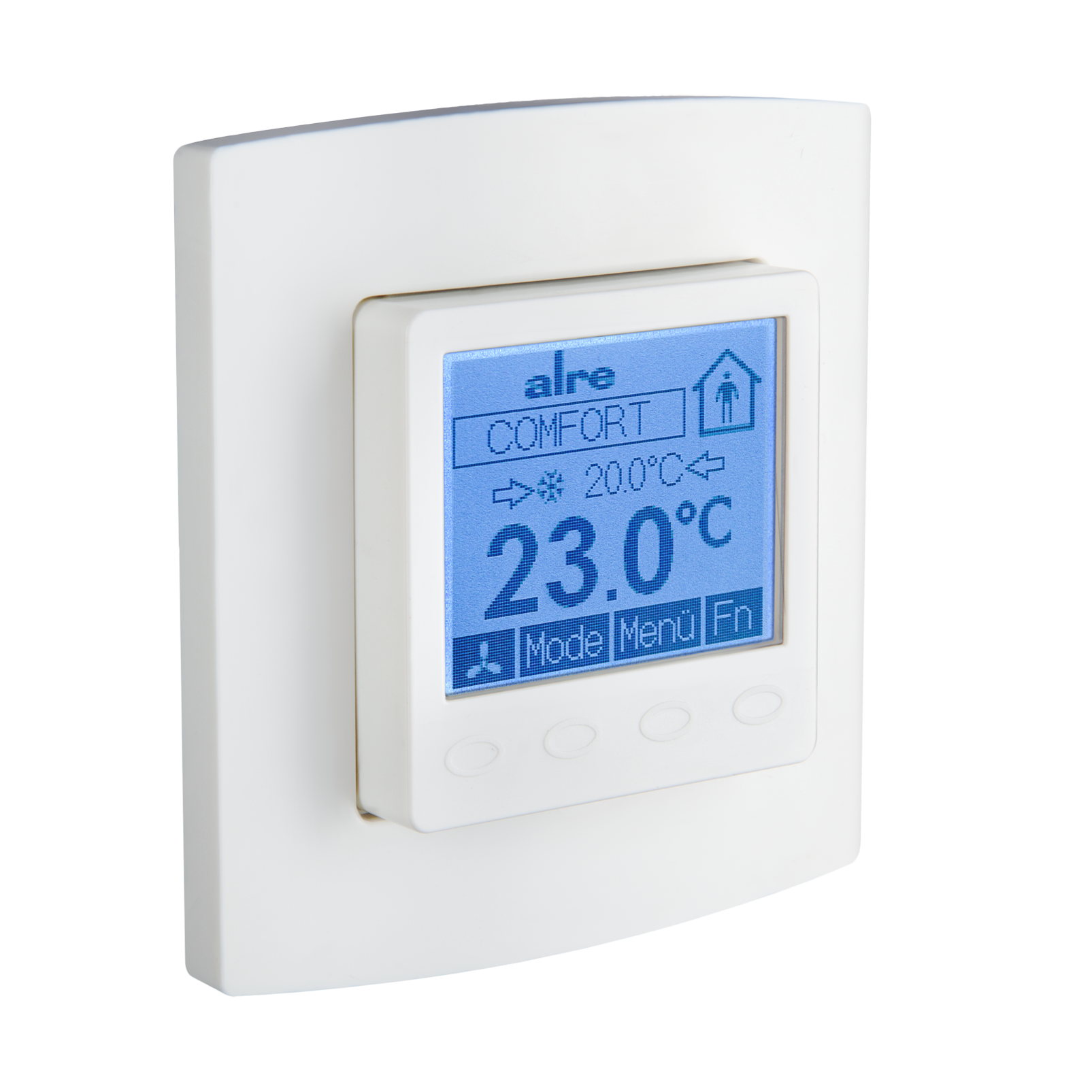BACnet Raumregler, UP, 230VAC, alre-Rahmen, Abdeckung 50x50mm, reinweiß, glänzend