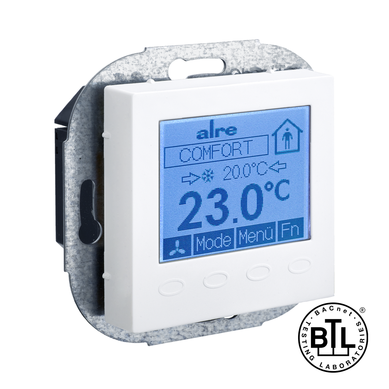 BACnet Raumregler, UP, 230VAC, Abdeckung 55x55mm, verkehrs-/studioweiß, glänzend