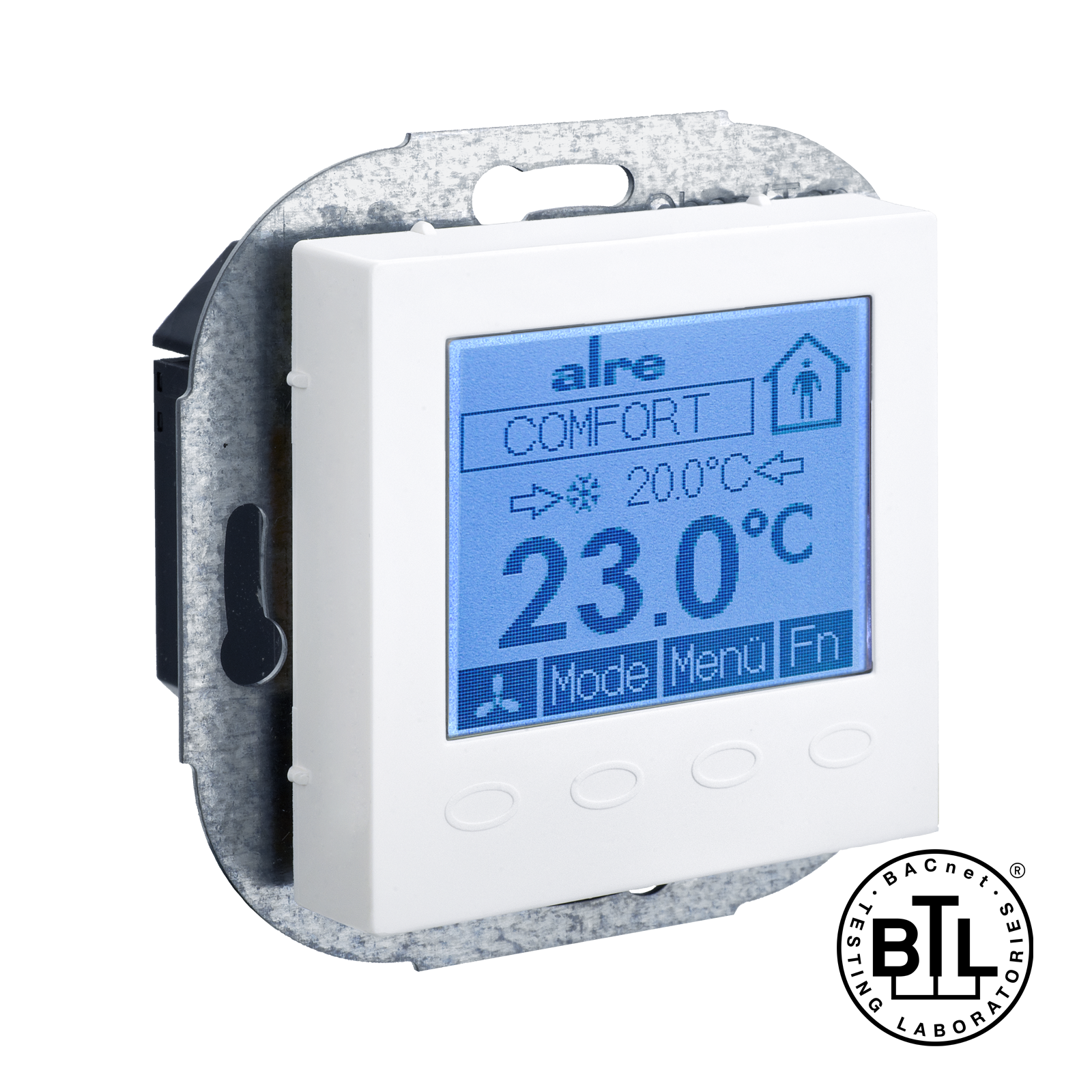 BACnet Raumregler, UP, 230VAC, Abdeckung 55x55mm, verkehrs-/studioweiß, glänzend